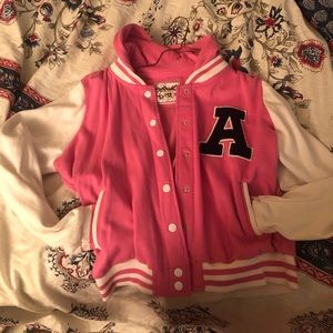 Pink and White Plus Size Varsity Jacket